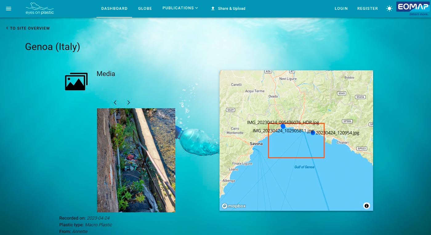 app screen with port basin of Genoa, Italy